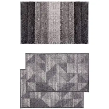 

3pcs Non-Slip Soft Micro-Fiber Entry Way Welcome Doormat Bathroom Rug - 1pcs Stripe Door Mat & Geometric patterns
