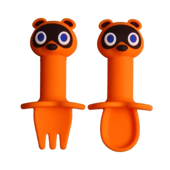 

2Pcs/Set Detachable Baby Spoon Fork Set Cartoon Silicone Teether Toys Tableware