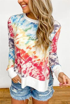 

Multicolor Long Sleeve T-shirt Women Tie-dye Tops Tee Casual Loose O-neck Tee Shirts 2020 New Spring Autumn ropa mujer 3XL