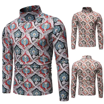 

2019 Ouma Men Hollow out 3D Christmas National Style High Collar T-shirt Gt13