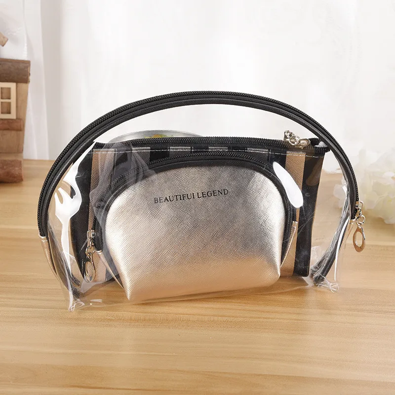 

1Pc 3pcs/set 2020 Hot Sell Cosmetic Bag Striped Makeup Bag Fashion Travel Organizer Toiletry Bag Transparent Makeup Case
