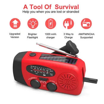 

AM/FM/WB Weather Radio Phone Power Bank Emergency Solar Hand Crank Dynamo Hand Crank Radio With 3 LED Flashlight 1000 mAh