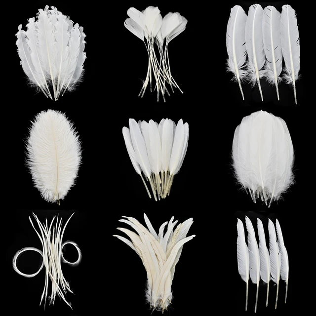 20Pcs White Feathers Natural Rooster Goose Ostrich Feather for Crafts  Handicraft Accessories DIY Wedding Party Decoration Plumes