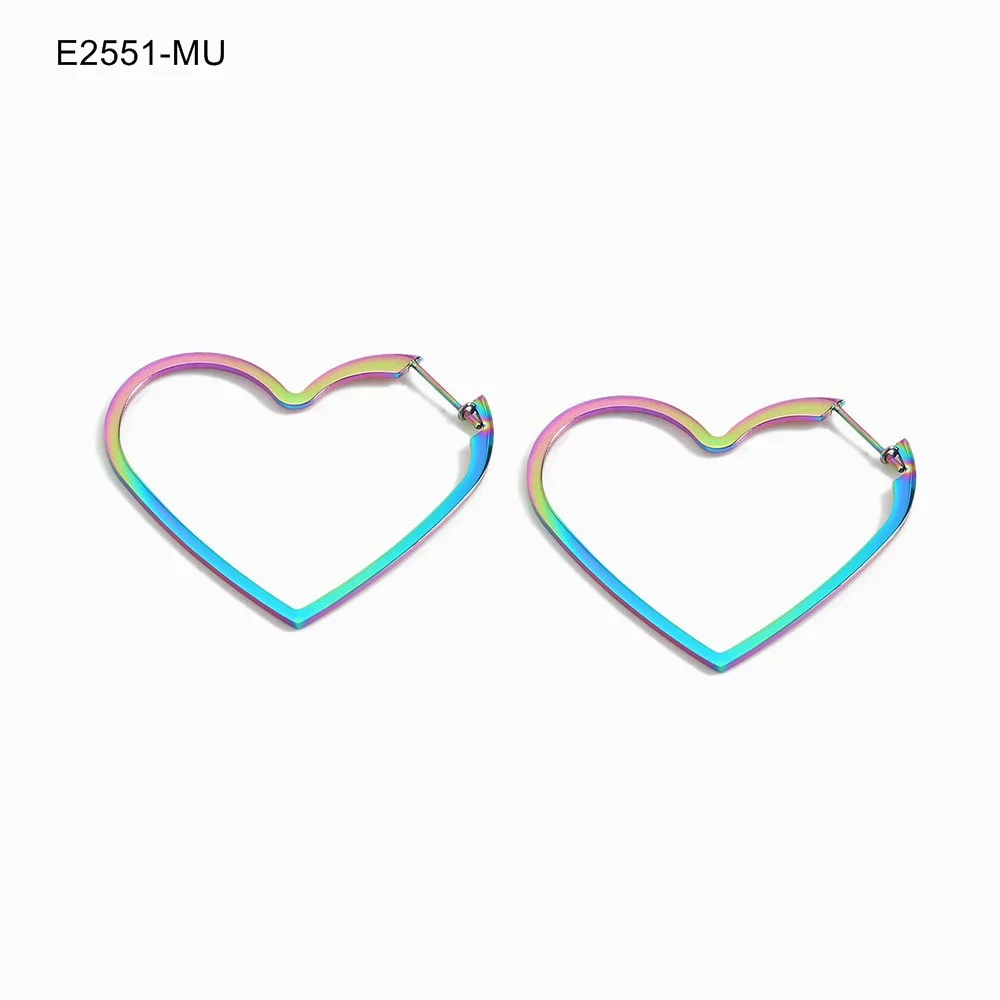 Простой дизайн, высокое качество, нержавеющая сталь, полые, в форме большого сердца, Разноцветные серьги-гвоздики для женщин, ювелирные изделия для ушей