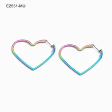 Простой дизайн, высокое качество, нержавеющая сталь, полые, в форме большого сердца, Разноцветные серьги-гвоздики для женщин, ювелирные изделия для ушей