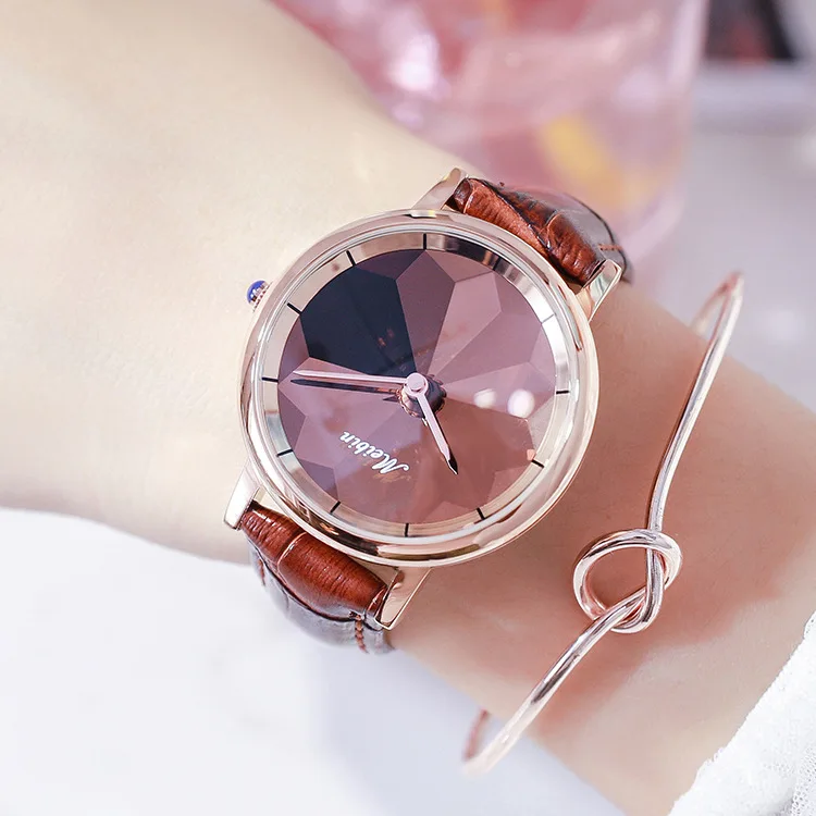 

MEIBIN leather watch crystal glass face fashion ladies watch belt woman watches for lady girl gift student 2020