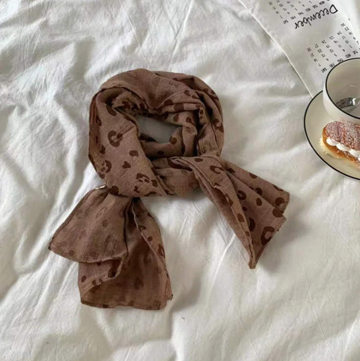 RT12 coffee Стильный Детский шарф из хлопка и льна; сезон осень-зима; корейский стиль; теплая и универсальная длинная одежда с принтом для мальчиков и девочек - Цвет: RT12 coffee
