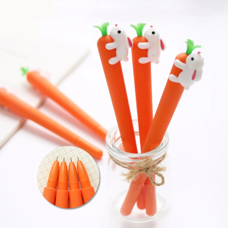 

1P Cute Cartoon Realistic Soft Silicone Carrot Modeling Pen Gel Pen 0.5mm Black Water Pen Signature Pen