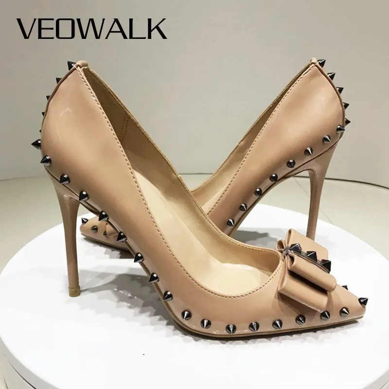 Женские туфли на шпильках Veowalk бежевые туфли-лодочки высоком каблуке-шпильке с