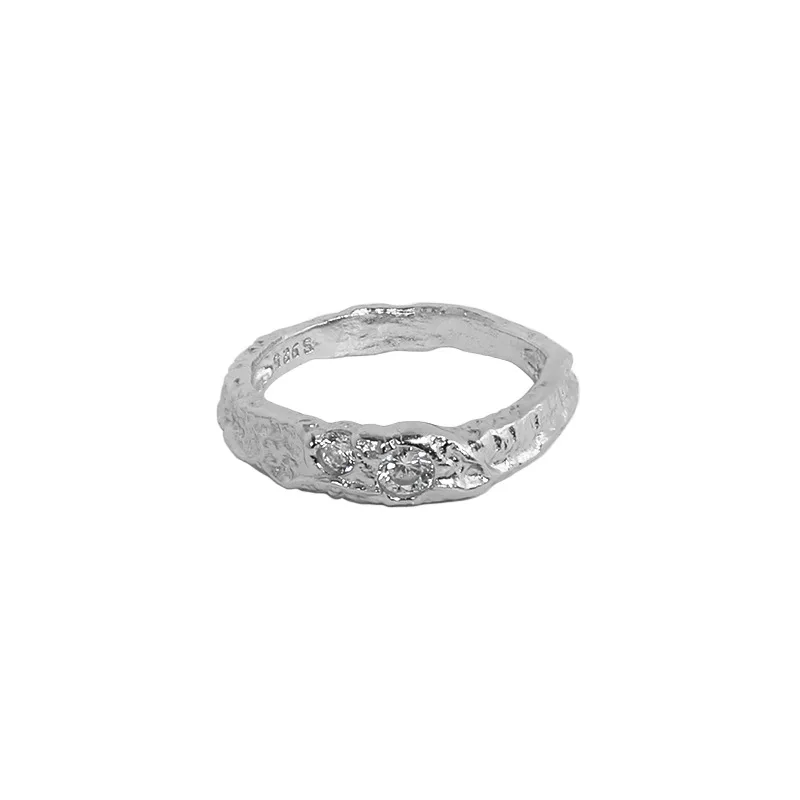 SHANICE S925 sterling silver open ring ins niche design tin foil texture micro-inlaid zircon Accessories Finger Jewelry Gifts 5