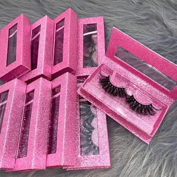 

Ready To Ship Rainsin Lashes Vendors Glitter Pink Box 25mm Fluffy Mink Soft Make Up 3d Mink 28 mm Real Eyelashes Make Up Set
