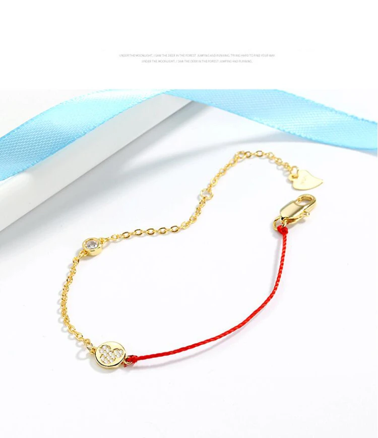 Модные браслеты из стерлингового серебра 925 пробы для женщин, ювелирное изделие, милый мини-браслет с мультяшной Золотой мышкой и Красной веревкой, подарок подруге, KOFSAC