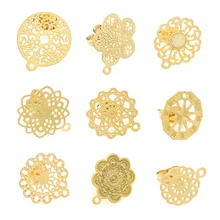 Boucles d'oreilles en acier inoxydable bohémien, motif de fleurs rétro, clous, composants de base avec aiguille, fabrication, bijoux à bricoler soi-même