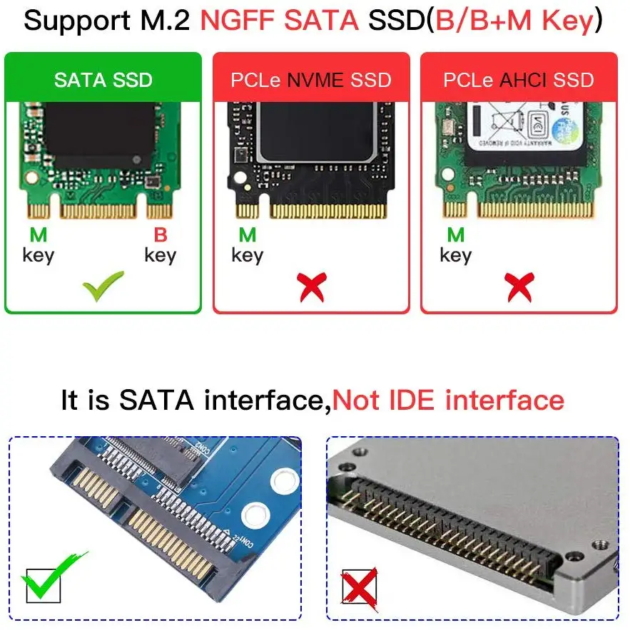 Onvian M2 SSD NGFF to SATA Adapter 6Gbps NGFF M 2 Adapter Card 22 Pin SATA 2