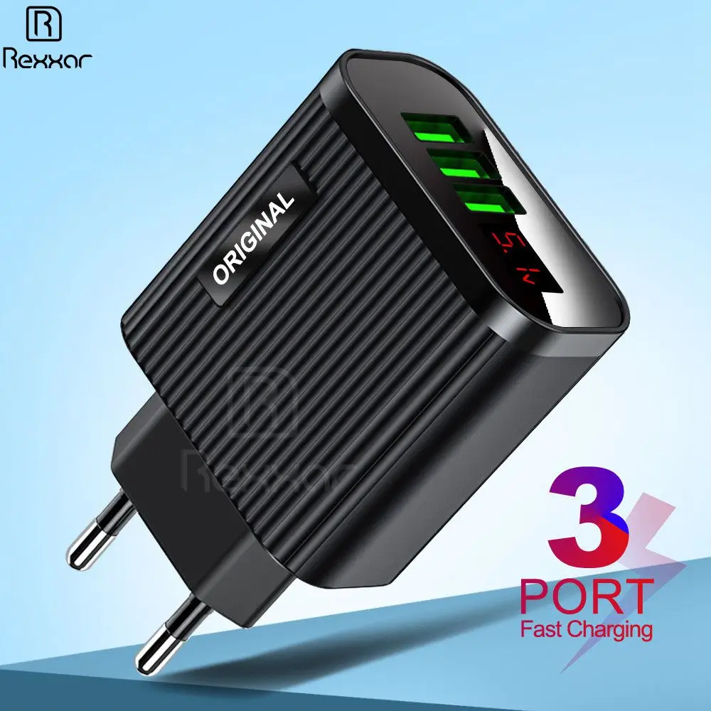 USB зарядное устройство светодиодный дисплей EU/US 3 порта быстрое для iPhone X 8 7 iPad samsung