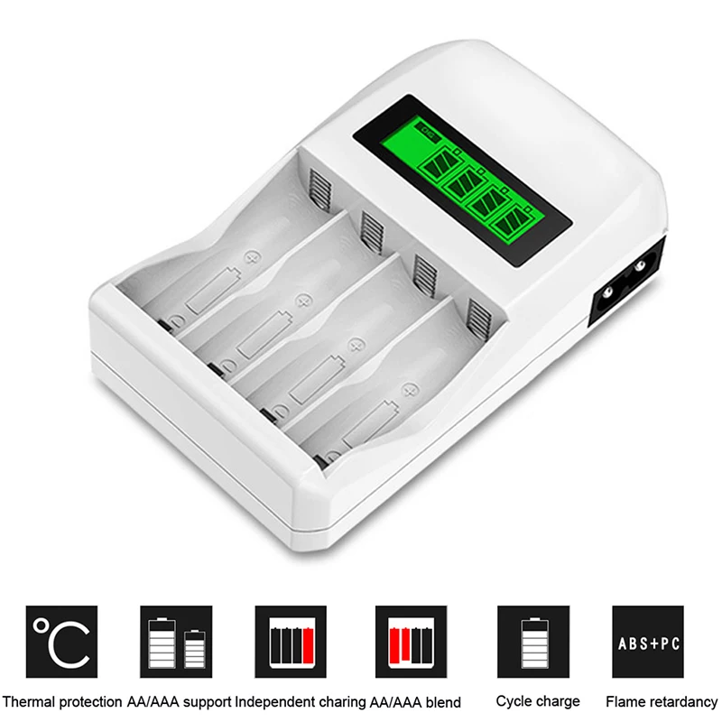 

Smart LCD Screen 4 Slot Battery Charger For AA/AAA Ni-MH / Ni-Cd Rechargeable Batteries EU/UK/US Plug