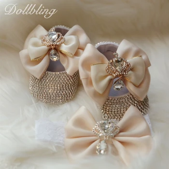 

Dollbling Baroque Glam Girl First Walking Shoes Golden Crown Exotic Bohemia Unique Bling Gorgeous Rhinestone Infant Crib Shoes