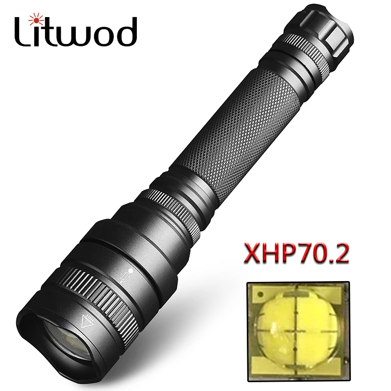 Litwod Z25 50000lm CREE XHP70.2 32 Вт Мощный тактический светодиодный фонарик с зумом для объектива 2 шт. 18650 батарея