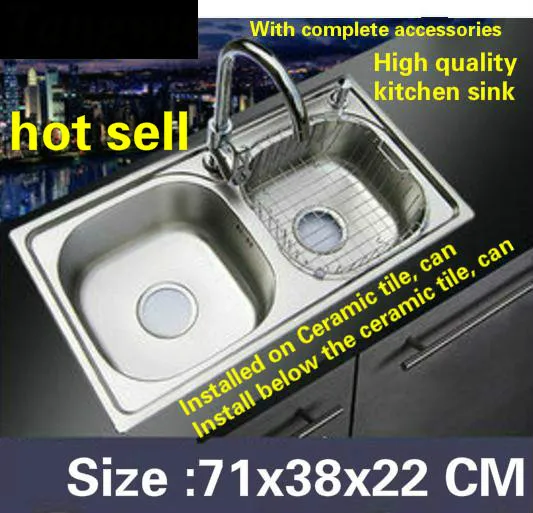 Tangwu Multi-function большая кухонная раковина пищевой 304 нержавеющая сталь 0,8 мм толстый двойной паз 71X38X22 см
