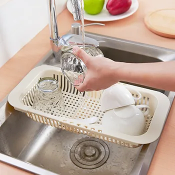 

Hot Adjustable Sink Drain Basket Rack Pull Retractable Storage Rack Sink Shelf Kitchen Accessories K888
