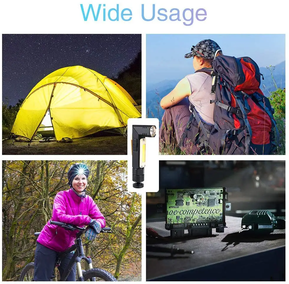 USB Work Light COB Flashlight, 1000LM Ultra Bright Work Lamp, 5 Modes Inspection Light, Tactical Flashlight with Adjustable-Head