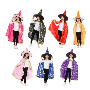 

2020 Halloween Cape Cosplay Cloak for Children Party Dress up Masque Cloak Long Wear Tippet Hooded Cloak Hat Performance Costume