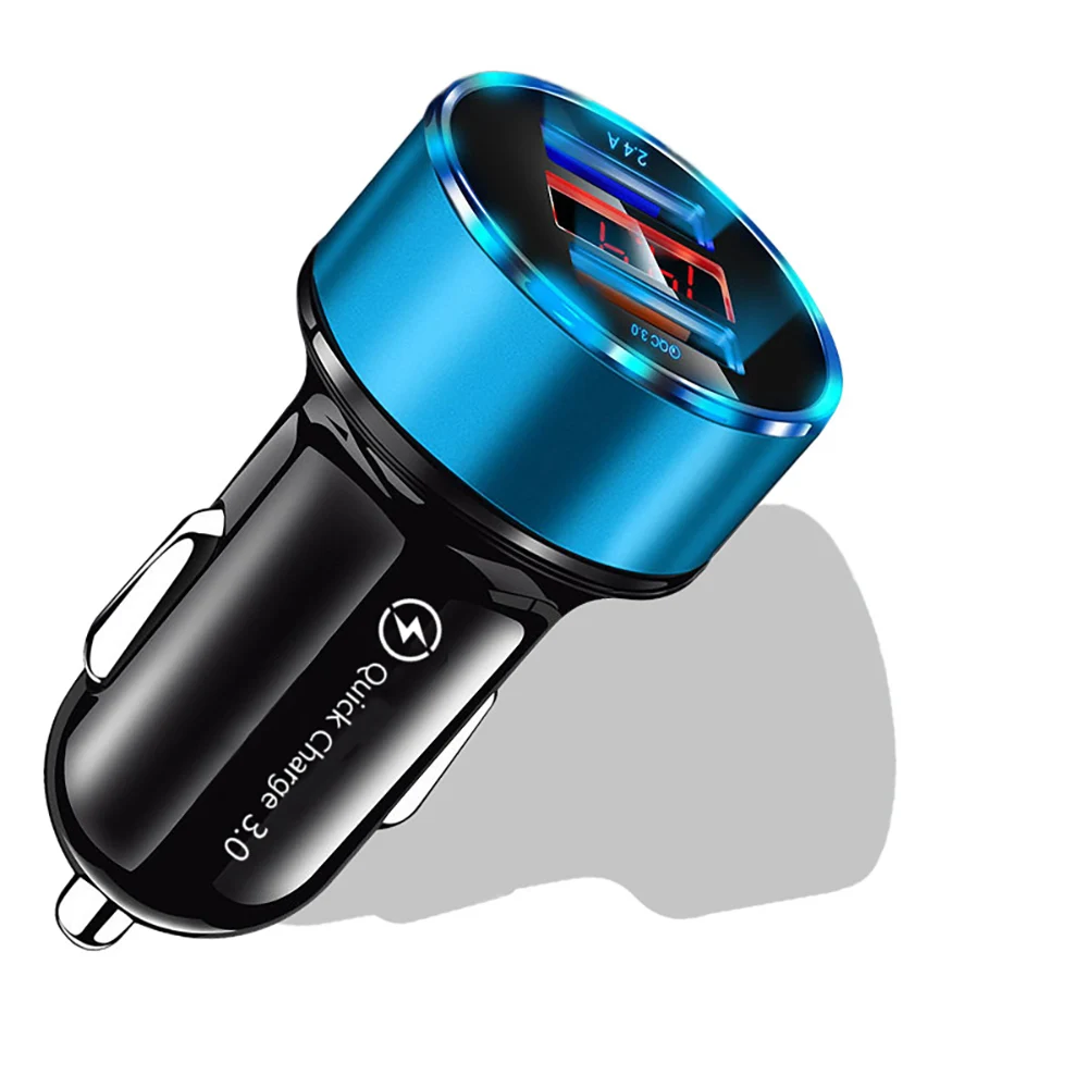 30 Вт автомобильное зарядное устройство Quick Charge 4,0 3,0 Универсальный светодиодный дисплей с двумя USB для iPhone 11 Xiaomi, зарядное устройство для мобильных телефонов, быстрое автомобильное зарядное устройство - Тип штекера: Blue For QC 3.0