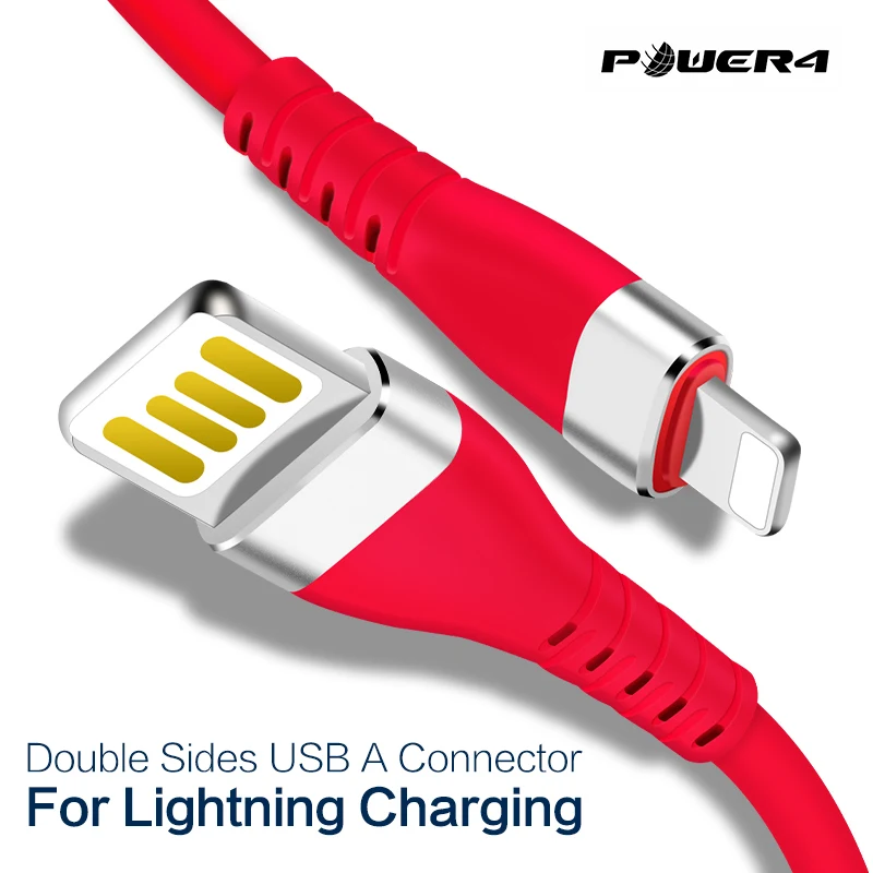 Power4 двухсторонний USB кабель для телефона Lightning/iPhone usb зарядный провод из пищевого силикона для Apple короткая линия передачи данных