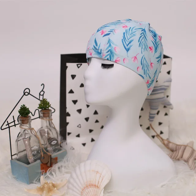 Flower Print Fabric Swimming Cap Swiming Pool Protect Long Hair Ears Hat Swim Bathing Hats Caps for Women Men Adults Ladies Hat 16