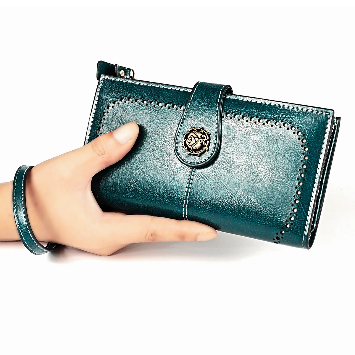 Женский кошелек масло воск кожа Ретро Длинный кошелек муфта большой емкости Сумка многофункциональная сумка для мобильного телефона