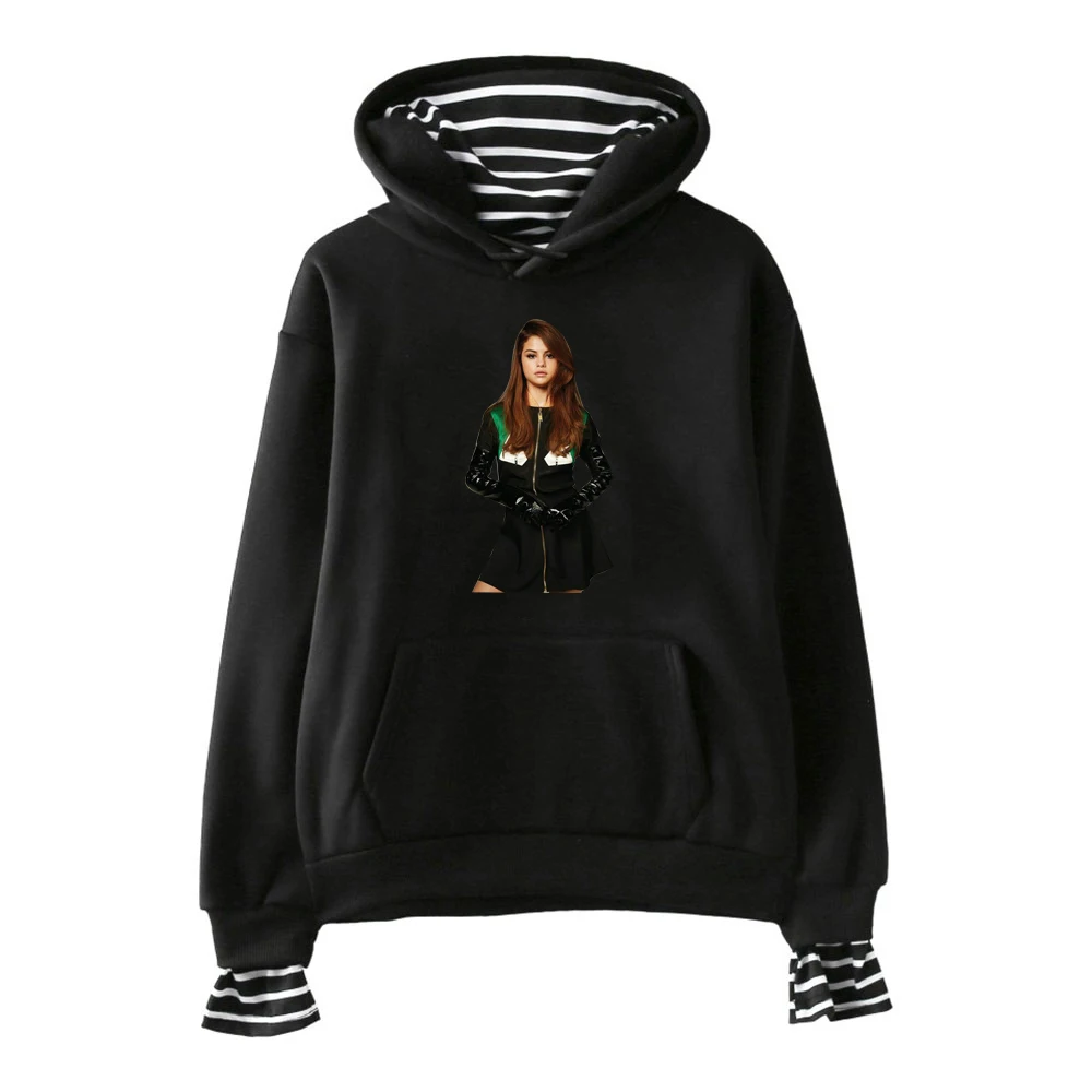 Selena Gomez поддельные две части для женщин Толстовка Harajuku Femme Hopster топы Модные зимние толстовки для девочек Белый Розовый Черный одежда