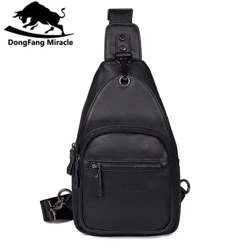 

DangFang Miracle Grain Lichee Leather Fanny Chest Pack Real Leather Chest Bag Messenger Shoulder Bag Crossbody Bag