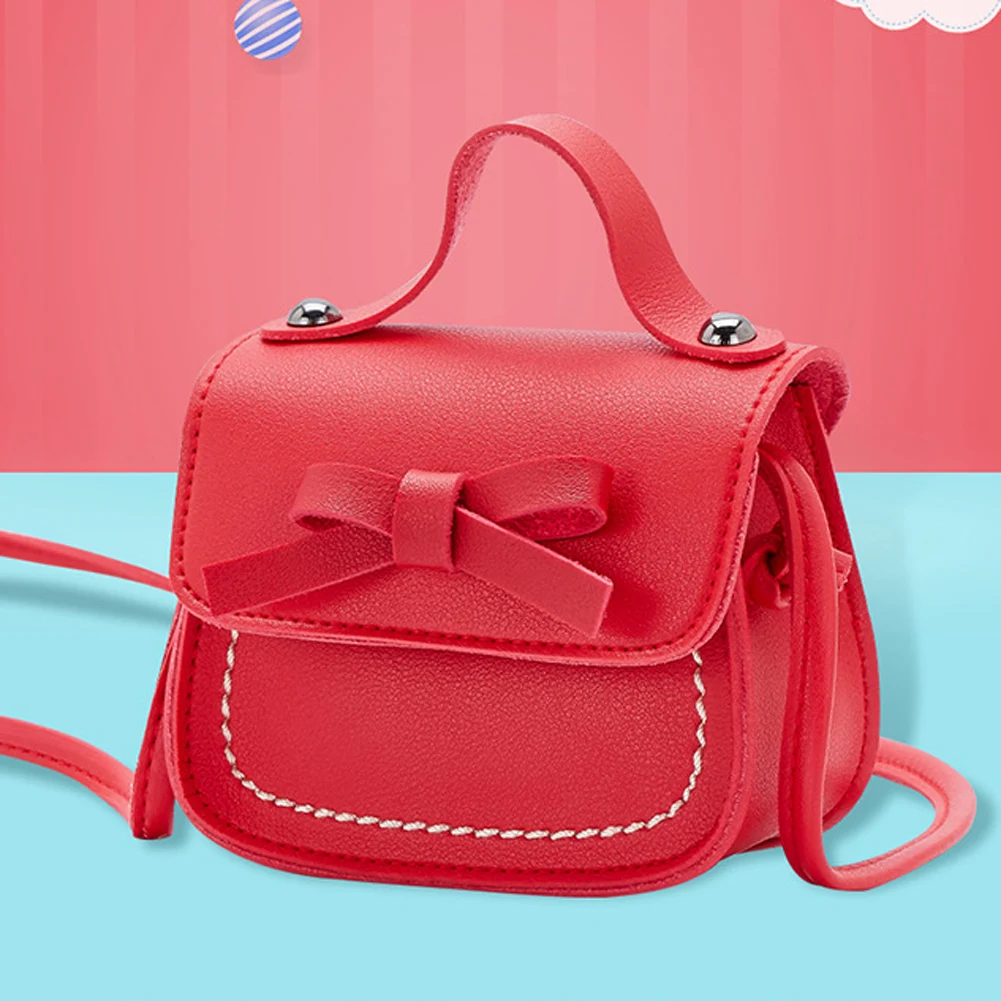 Милая Детская сумка на плечо с бантиком для маленьких девочек, маленькая сумка-почтальон с бантиком, кошельки, сумка-кошелек из искусственной кожи, 7 цветов
