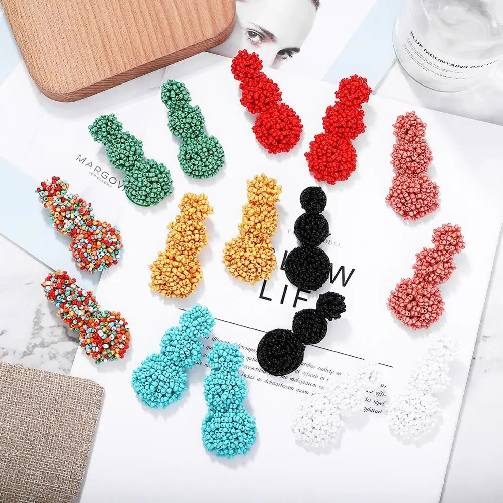 

Dvacaman Bohemian Colorful Beaded Drop Earrings Handmade Woven Design Statement Earrings for Women Wedding INS Trendy Jewelry