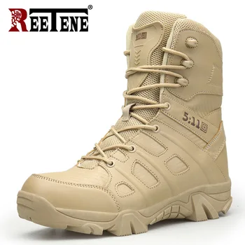 

REETENE Lace Up Men's Desert Boots Mens Work Safty Shoes Daily Comfortable Shoes Round Toe High Top Boots Black Classic Boots