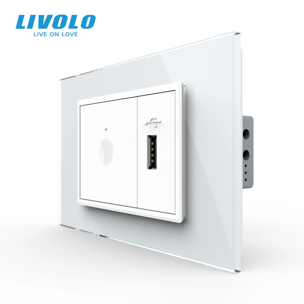 Livolo C9 US AU Standard 67.5mm Wall Touch Switch2Way Remote Controlwhite crystal glassplastic keypush buttonwith USB plug