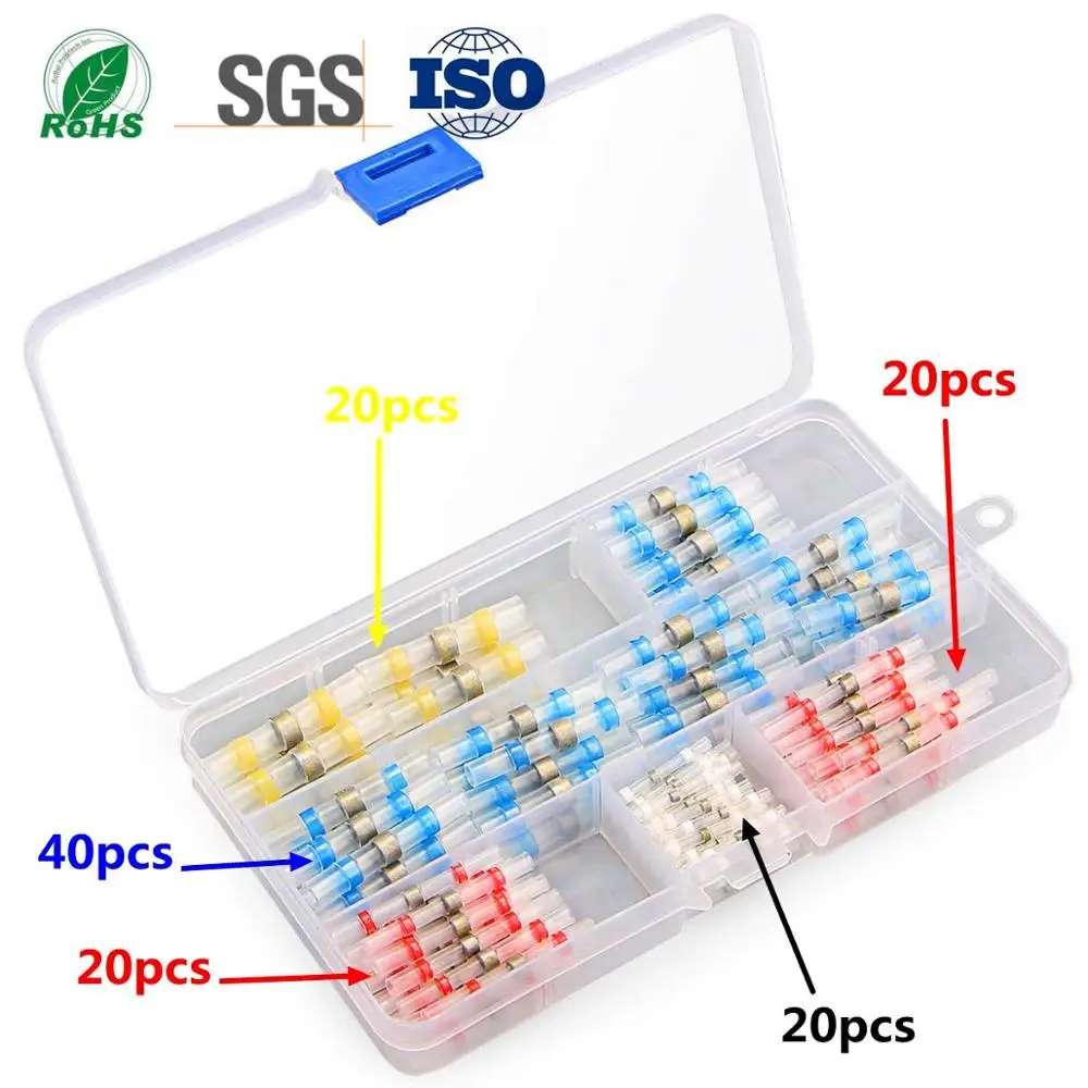 

120PCS Connector Terminal Kit Solder Seal Heat Shrink Butt Wire Connector Waterproof Butt Insulated Terminals Wire Joint