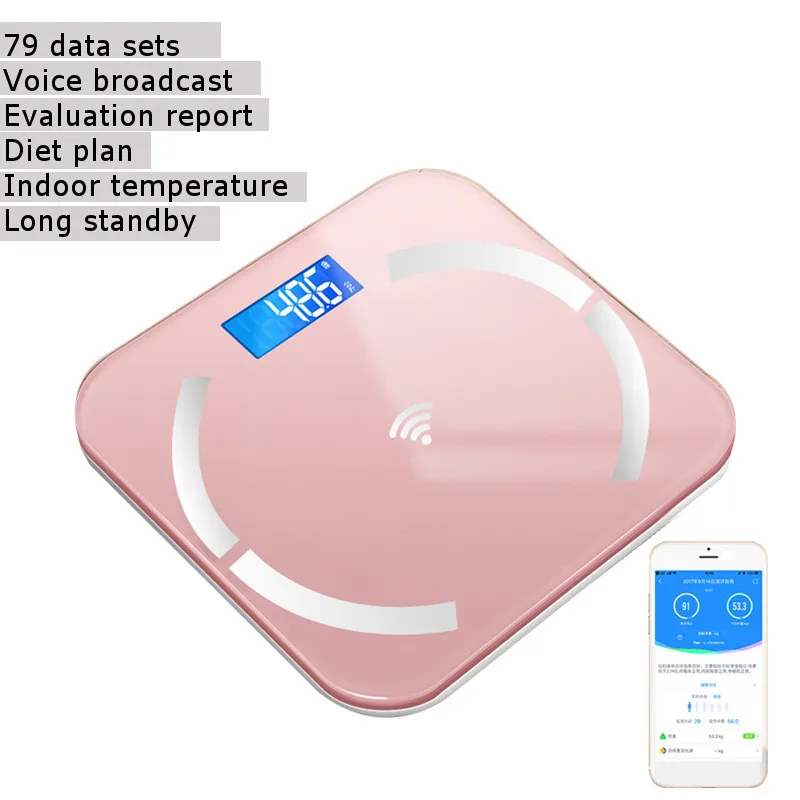 Bluetooth весы напольные электронные весы с подсветкой, светодиодный цифровой вес тела, весы для ванной комнаты BMI - Цвет: 02 Rose Gold