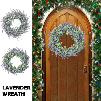 

Artificial Lavender Wreath Christmas Decor Front Door Decoration Hanging Wall Flower Wreath Artificial Flocking Lavender Garland