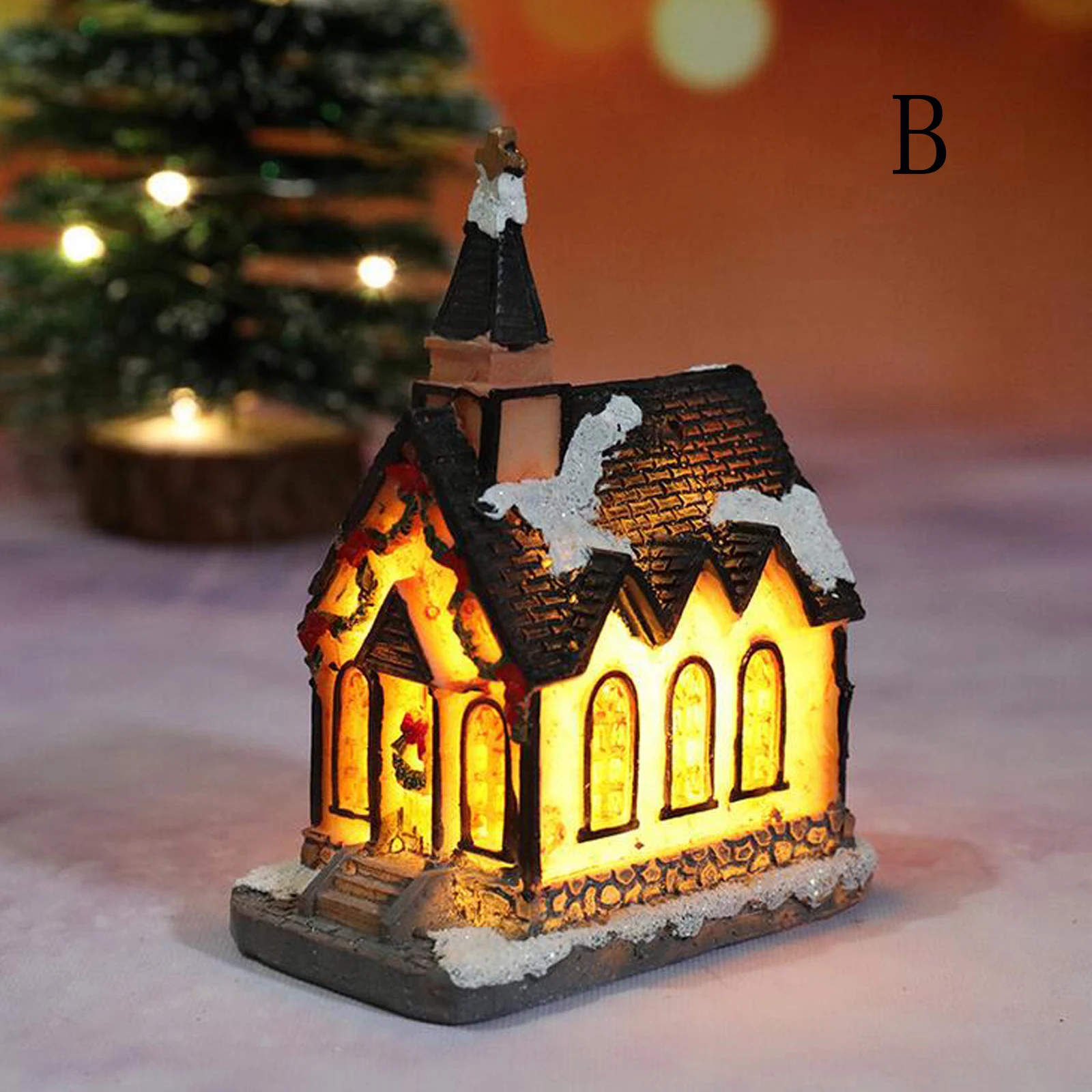 Christmas Church Village Lit House LED Lighted Mini House Christmas Collectible Battery Operated Christmas Xmas Landscape Decor