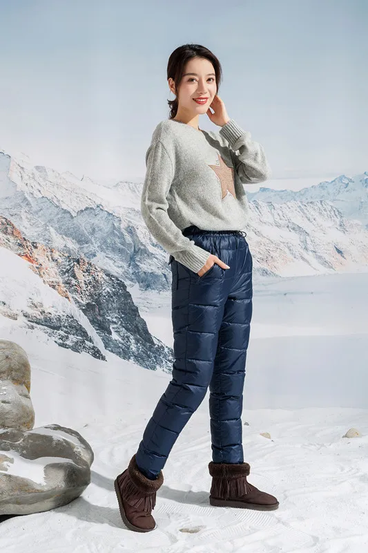 winter cold waist thickened female outer wear thin large size white duck trousers 1025 warm couple - Цвет: Navy