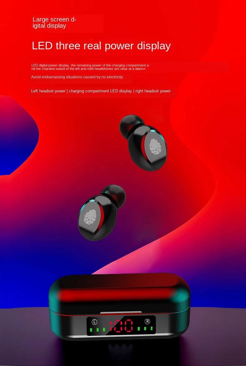 V5 0 Bluetooth Stereo Earphone Wireless IPX7 Waterproof Touch Earbuds Headset LED Display Type c Charge Case