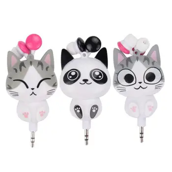 

3.5 Mm Wired cat headphones Retractable In-Ear Earphone Cartoon cat ears earphones In-Ear Earphones Cute Cartoon Cat and panda