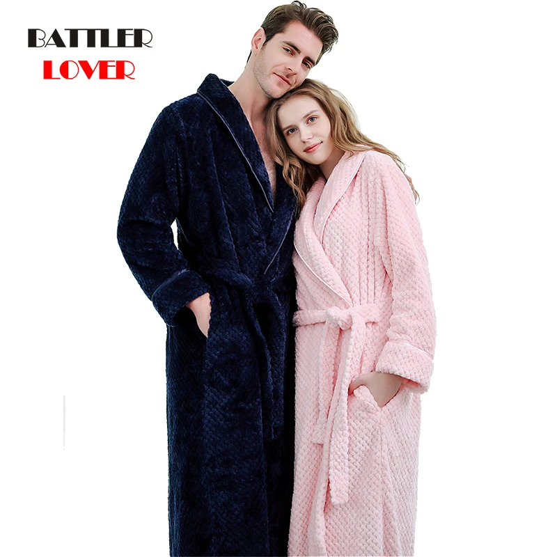 Women Winter Thermal Long Bathrobe Lovers Thick Warm Coral Fleece Kimono Bath Robe Big Size Nightgowns Bridesmaid Dressing Gown