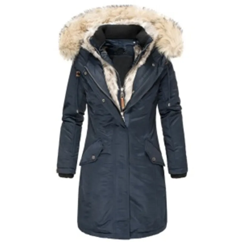 Umeko, модная зимняя меховая куртка, Женская куртка, пальто с капюшоном, женские модные куртки, зимняя теплая женская одежда размера плюс S-5XL - Цвет: Синий