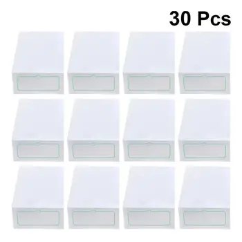 

30PCS Shoes Boxes Thickenes Transparent Stackable Plastic Shoes Storage Case Shoe Container - Size L (White)