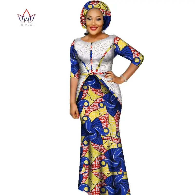 Африканский Базен платья для женщин африканские Половина рукава платья для женщин в африканской одежде воск Дашики ткань 6xl WY2393 - Цвет: 14