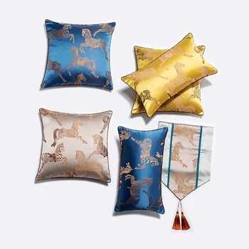 

45x45/50x30cm gold/coffee/blue vintage jacaqurd horse cushion cover pillowcase sofa decorative throw pillow cover backrest