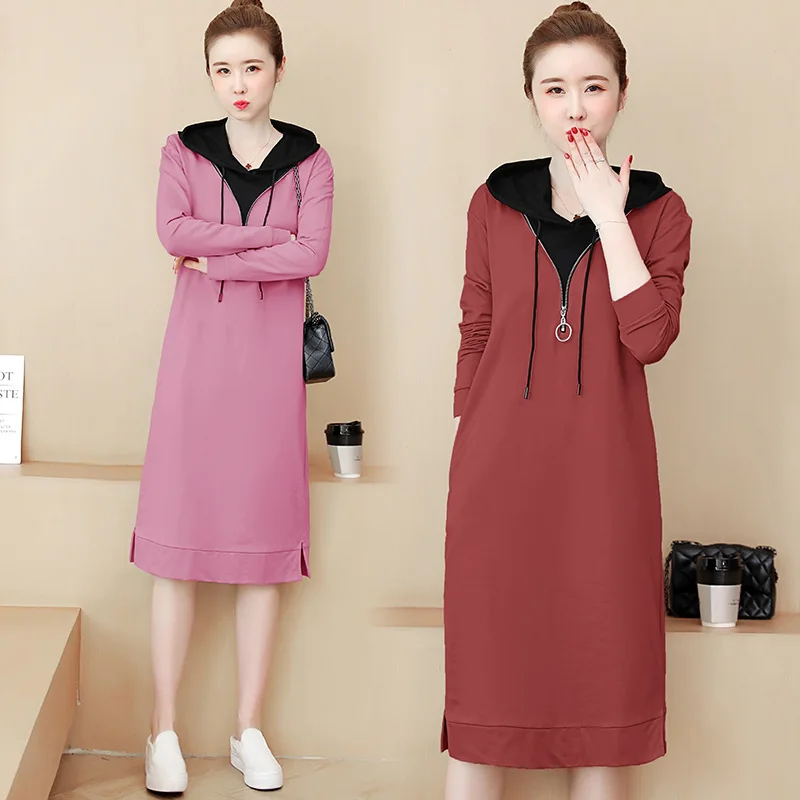 

Large Size Dress 2019 Autumn New Style Large GIRL'S Joint Knitted Hooded Lazy Skirt by Age Loose-Fit Dress