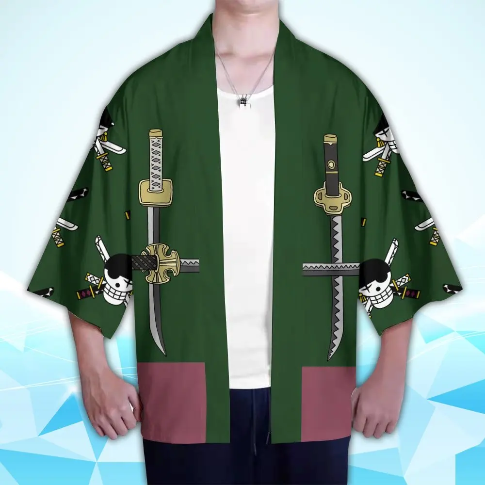 Anime ONE PIECE Cosplay Roronoa Zoro Costumes Kimono Women Men Cloak Jacket Weapon Symbol Haori Cardigan Bathrobe Pajamas Top